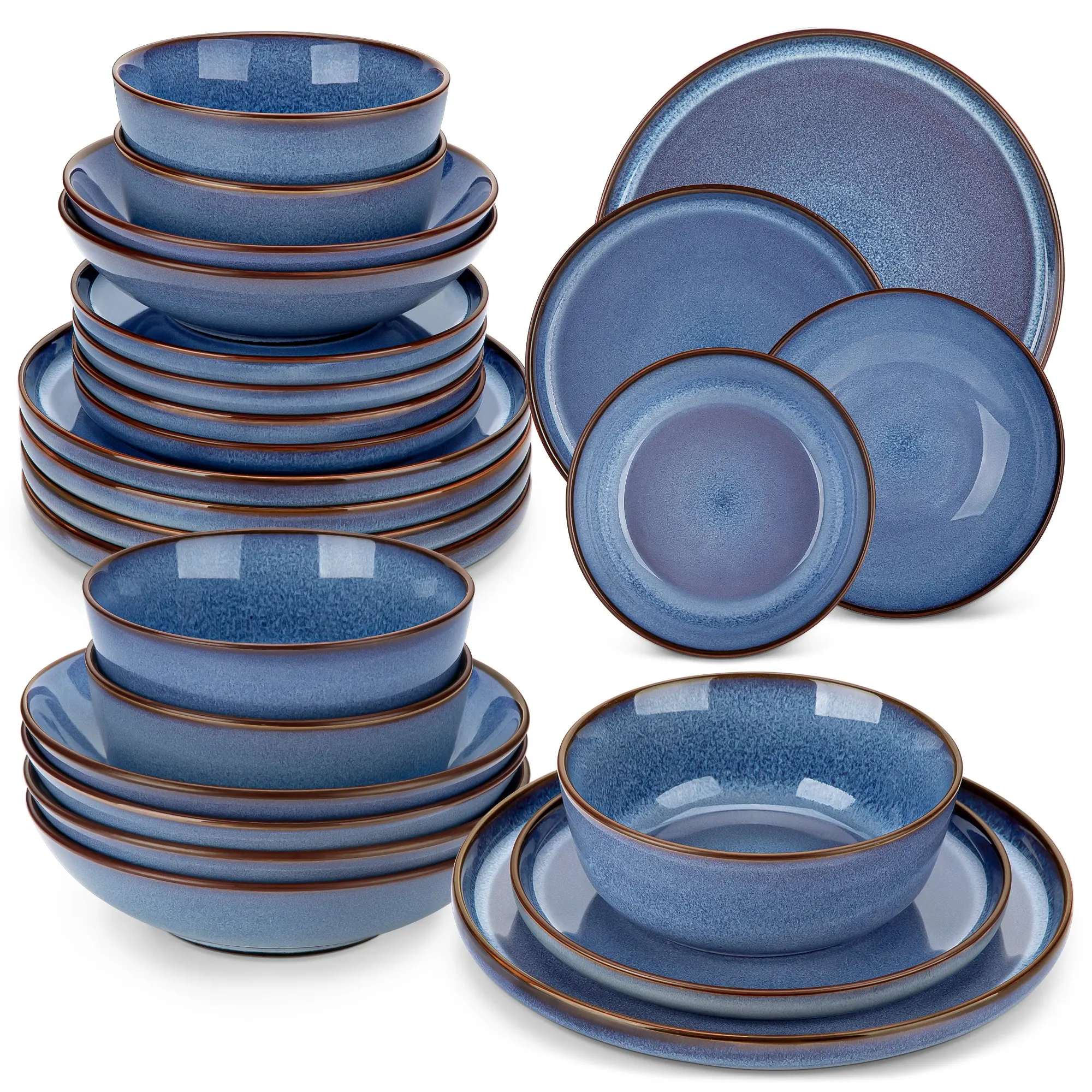 vancasso SATA Dinnerware Set for 4/6, 12/16/18/24 Piece Double-Sided Reactive Glaze Dinner Set with Dinner Plates, Dessert Plates, Cereal Bowls & Pasta Bowls, Microwave & Dishwasher Safe