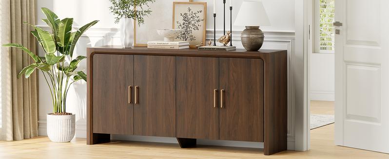 【Valentine's Day gift】ONBRILL 63" Buffet Cabinet with 4 Doors and Adjustable Shelves, Sideboard Buffet Cabinet with Storage, Wood Kitchen Console Table, Modern Coffee Bar for Kitchen, Living Room, Hallway