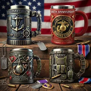Military 3D Mug Series - 250th Anniversary of the Founding of the United States Army - Resin Crafts, Military 3D Mugs, Resin Coffee Mugs, Military Themes - 4 Piece Bundle Set Drinkware