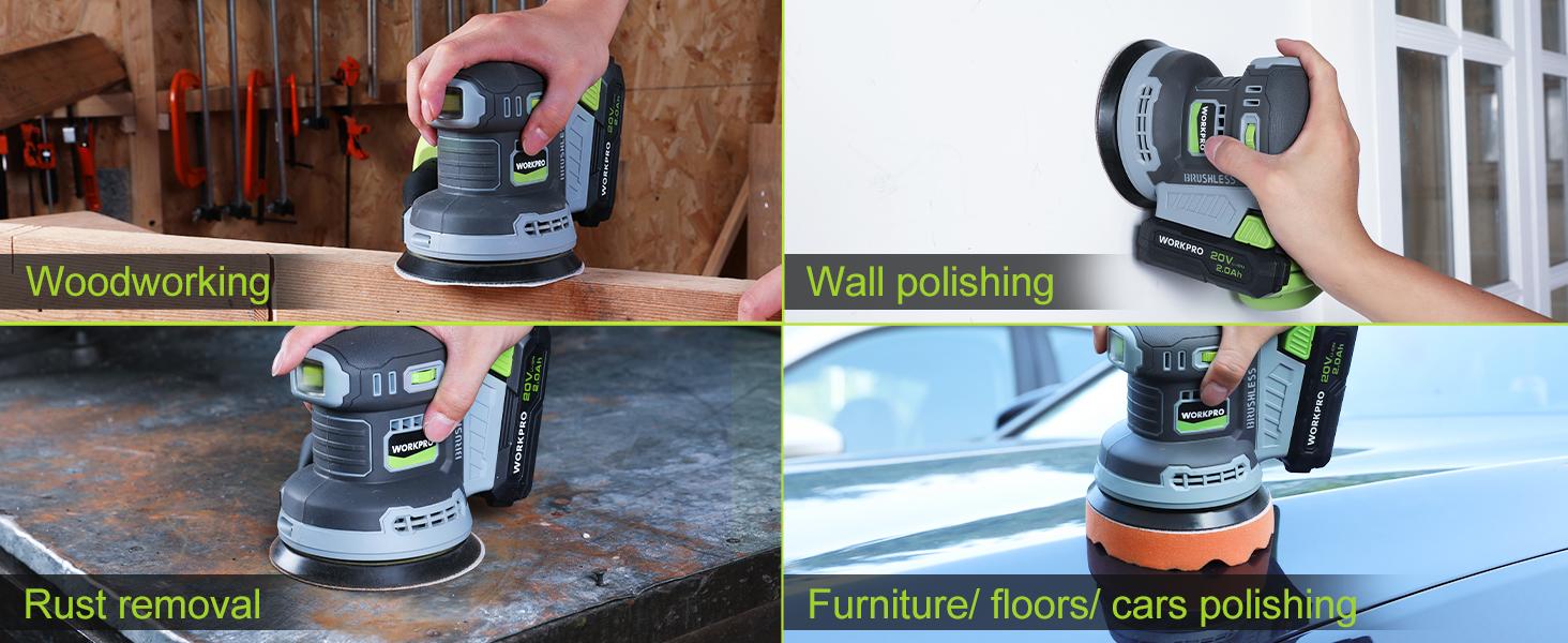 WORKPRO 5-Inch Random Orbit Sander, 6 Variable Speeds 7000 to 14000 RPM, 2.5 Amp Electric Sander for Woodworking with Dust Collector, 15pcs Sandpapers