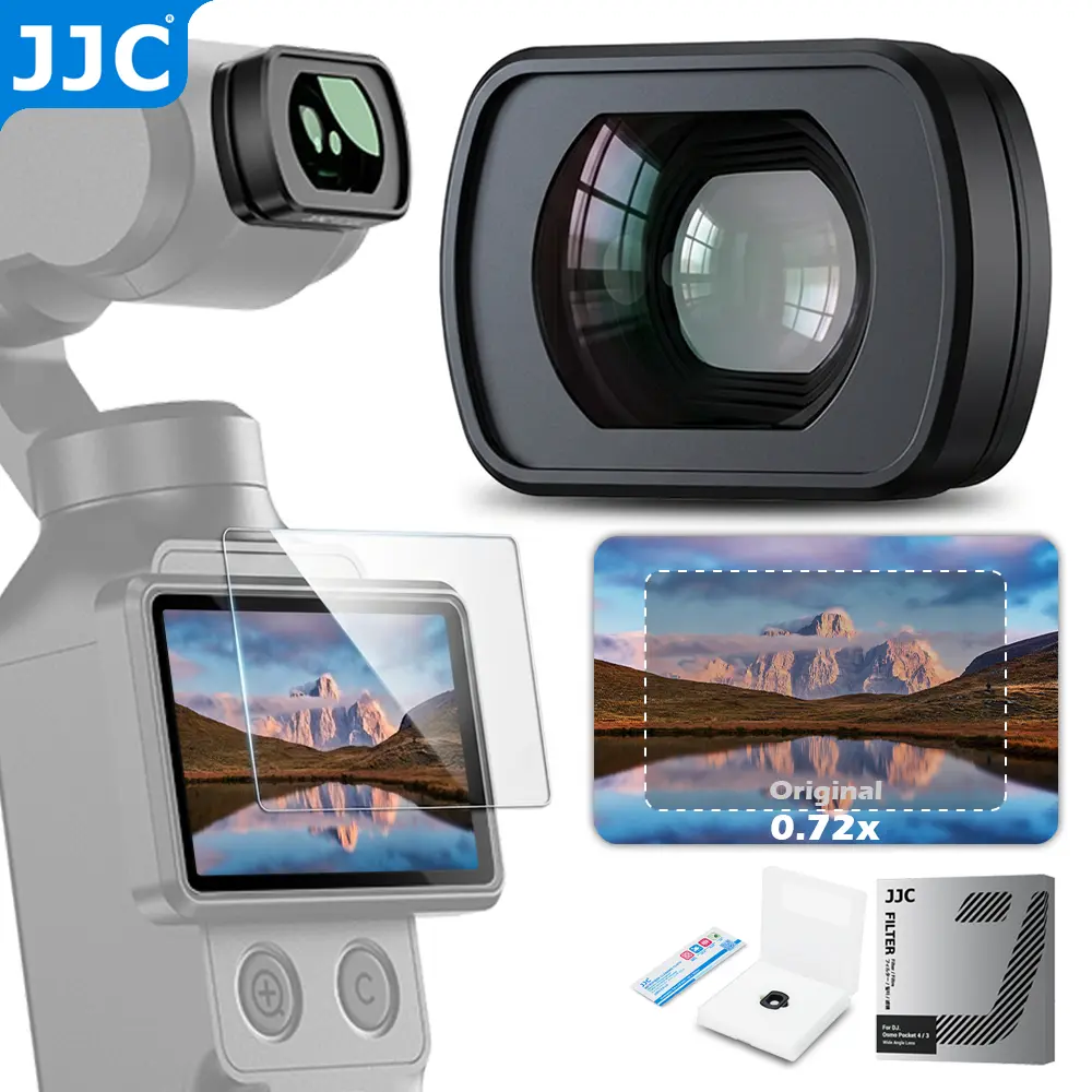 JJC 0.72X Wide Angle Lens Attachment for Osmo Pocket 3, Xtra Muse Pocket 4 - Durable, Double-Sided Multi-Coated, Lightweight Magnetic, Anti-Scratch with Storage Case & Screen Protector