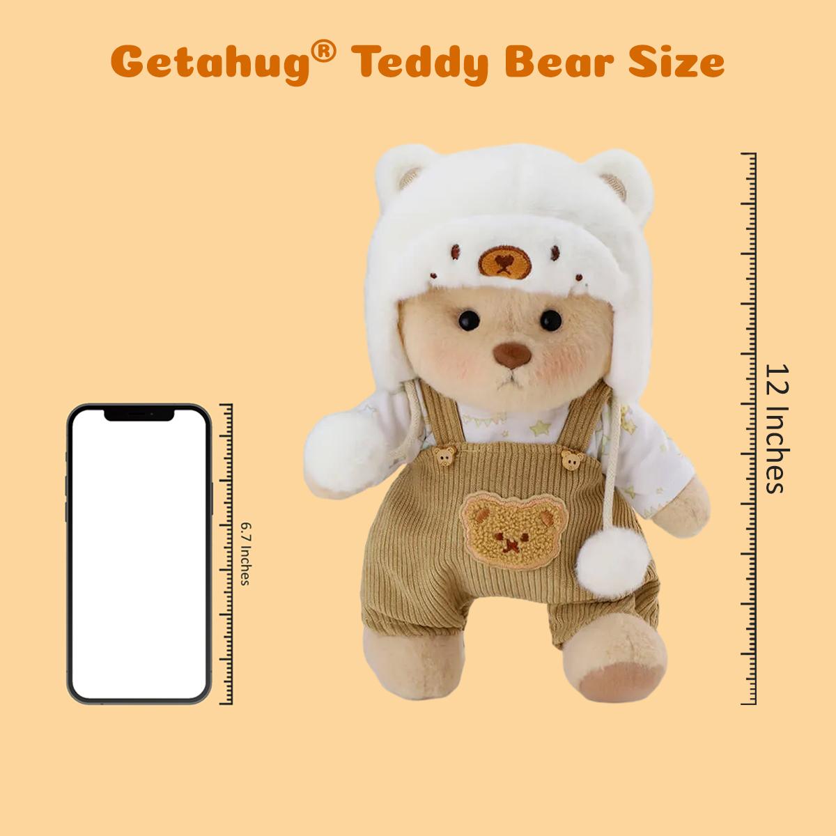 Getahug White Mink Hat Brown Overalls Bear | Handmade Jointed Teddy Bear Gift, Stuffed Animal for Christmas Holiday, Moveable Joints & Changeable Outfits Plushies, Little Gifts for Girls Outdoorfun Cuddling Unique Love Personal Touch