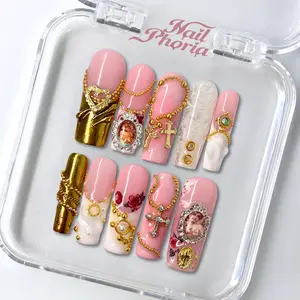 NailPhoria BLUSH CATHEDRAL - Handmade Press-On Nails | Reusable, Salon-Quality, Long-Lasting, Glossy Design