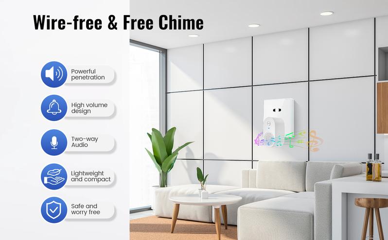 Chime for video doorbell, Smart door magnetic sensor, adjustable volume alarm with doorbell function, suitable for home and office security, delayed alarm, door opening alarm, 120dB loud sound, smart door sensor makes more convenient