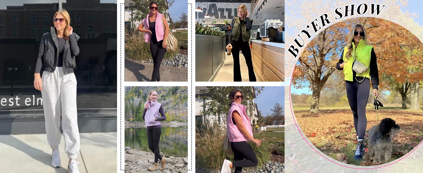 Naeduo Womens Puffer Vest Cropped Lightweight Button Down Quilted Vest Sleeveless Padded Gilet Coat with Pockets