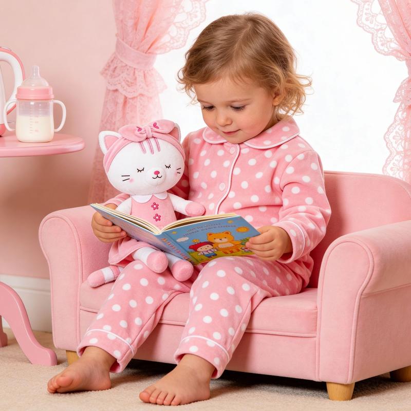 Valentine Gift Plush Cat Doll Soft 15'' Stuffed Animal Toy for Baby Girls, Adorable Holiday Gift for Xmas and Birthday, Valentine Gift for Kids Cozy Cuddle Toy for Kids