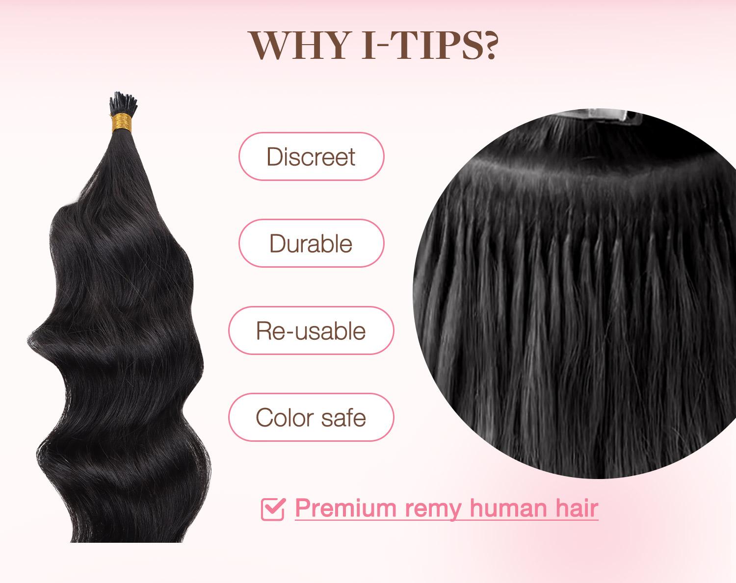 GOOGOO I Tip Hair Extensions Human Hair 50g 50 to 100 Strands Real Human I tip Extensions Pre Bonded Natural Black#Greenish#TikTokShopSpringGlowUp