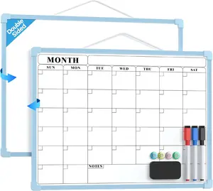 MaxGear Monthly Calendar Dry Erase Board for Wall, 16"x12" Small Hanging Double-Sided White Board, Portable Whiteboard for Planning, Drawing, Memo, to Do List, School, Home, Office, Blue Frame