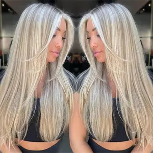 Balayage Blonde Ombre Wig Human Hair Pre Plucked Platinum Ash Blonde Highlight 13x4 UHD Lace Front Wigs for Women Straight Virgin Hair