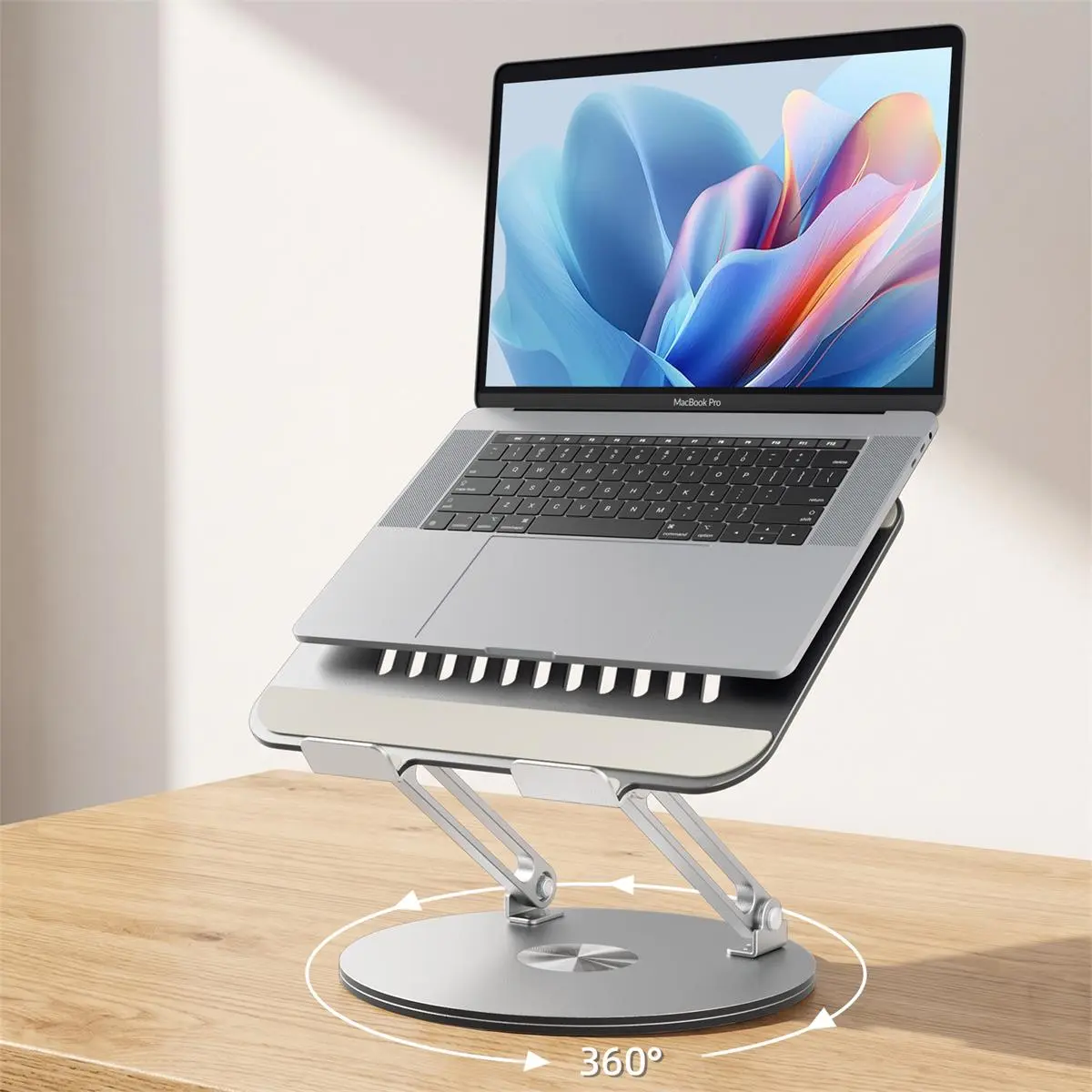 360° Rotating Laptop Stand, Adjustable Foldable Aluminum Laptop Stand, 2-in-1 Ergonomic Laptop Riser with Phone Holder for Gaming & Office