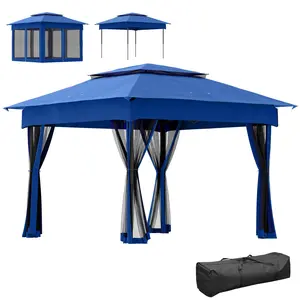 Outsunny 11' x 11' Pop Up Canopy, Outdoor Patio Gazebo Shelter with Removable Zipper Netting, Instant Event Tent w/ 114 Square Feet of Shade and Carry Bag for Backyard, Garden, Blue