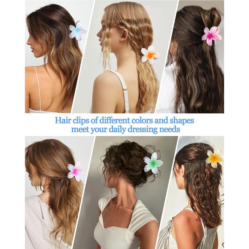 AWAYTR Hawaiian Frangipani Flower Hair Claw Clips for Women Girls 6Pcs/Set Plumeria Hair Clips for Thick Thin Hair Holiday Hair Accessories