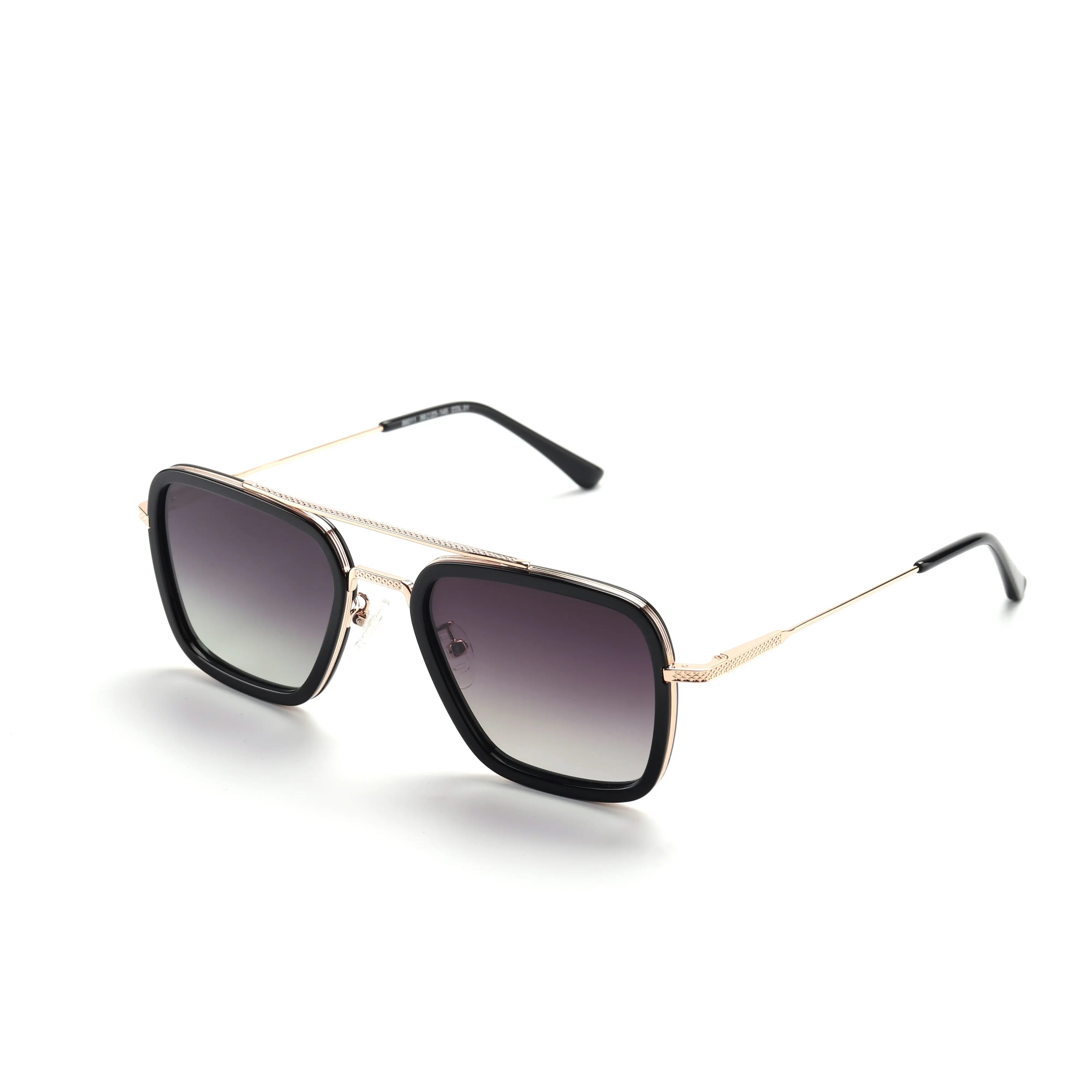 Male Tony Stark Inspired Oversized Square Aviation Sunglasses - Premium Metal-Acetate Full Rim Frame, Gradient Polarised Polycarbonate UV400 Lenses, Sun Protection, Retro Large Angular Black-Rimmed Alloy Eyewear, Modern Driving/OOTD Fashion Accessory