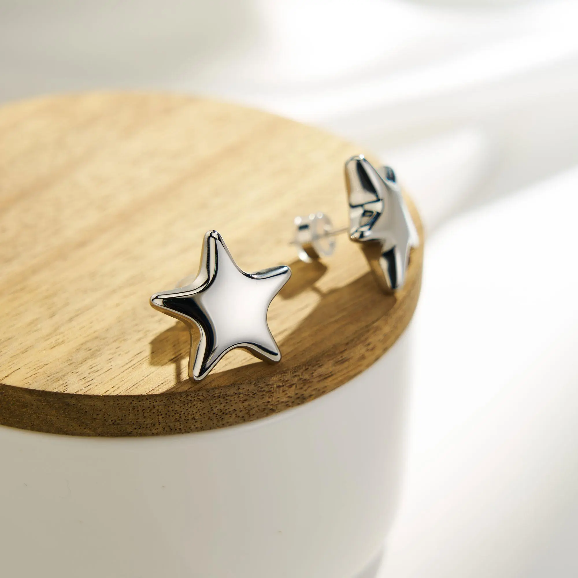 OUFER Body Jewelry Women's 2PCS 316L Stainless Steel Non-Tarnish Bubble Little Star Stud Earrings - Trendy, Elegant Feminine Jewelry, Chunky Unique Shape, Daily Wear, Valentine's Day Gift, Trendy Jewelry, Elegant Earrings