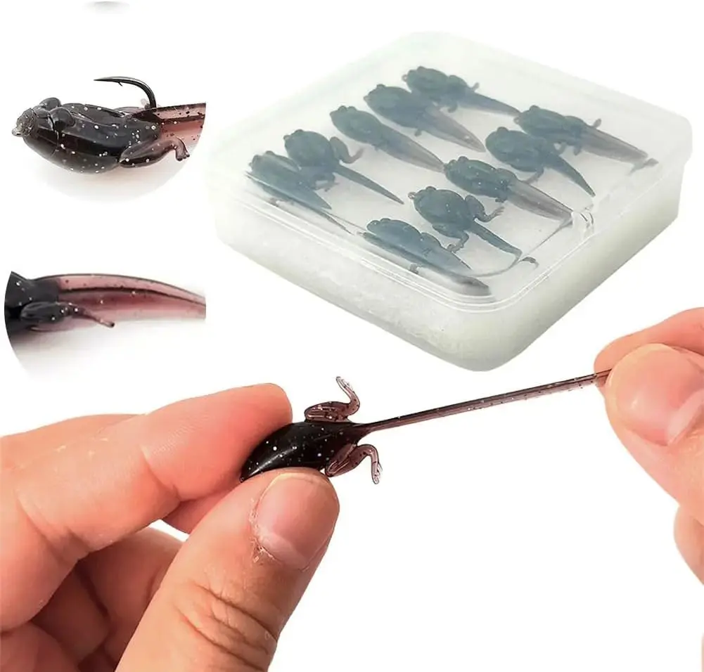 10-Pack Artificial TPE Tadpole Soft Lures for Bass Fishing, Lifelike Tadpoles with Slow Sink Action, Salt/Fresh Water Bait for Perch Fishing