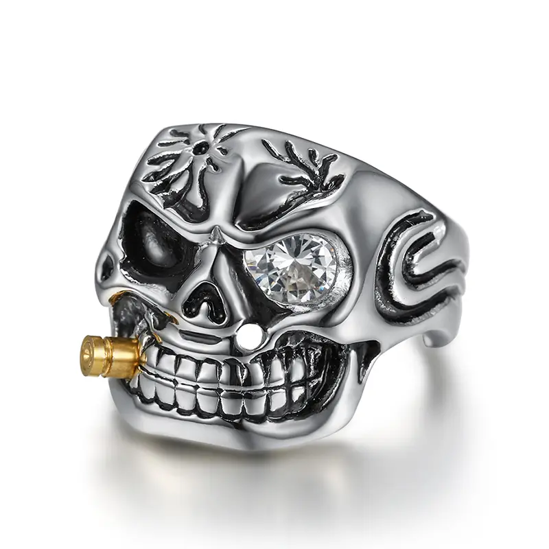 Gothic Statement Multi Ring - Stainless Steel Skull Form, Synthetic Zircon Accent, Black Diamond Snake Design, Multi-Size Vintage Party Wear Punk Inspired Skeleton Metal Gothic Skull Ring Fashion Accessory, Skull Rings