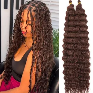 Ocean Wave Crochet Hair Deep Wave Braiding Hair 24 Inch 2 Packs Curly Wavy Hair for Boho Braids Synthetic Hair Extensions for Black Women (33#)