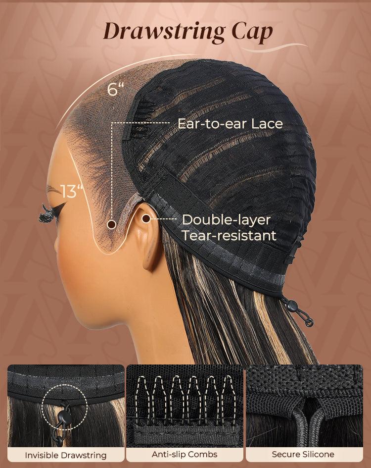 Arabella Ombre Platinum Blonde Balayage Highlighted 13x6 Glueless Wig Loose Body Wave With Drawstring 100% Human Hair Pre-Cut Beginner Friendly