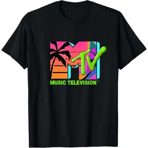 The official MTV Logo with retro palms in paradise T-Shirt   Graphic tees Casual Shortsleeve