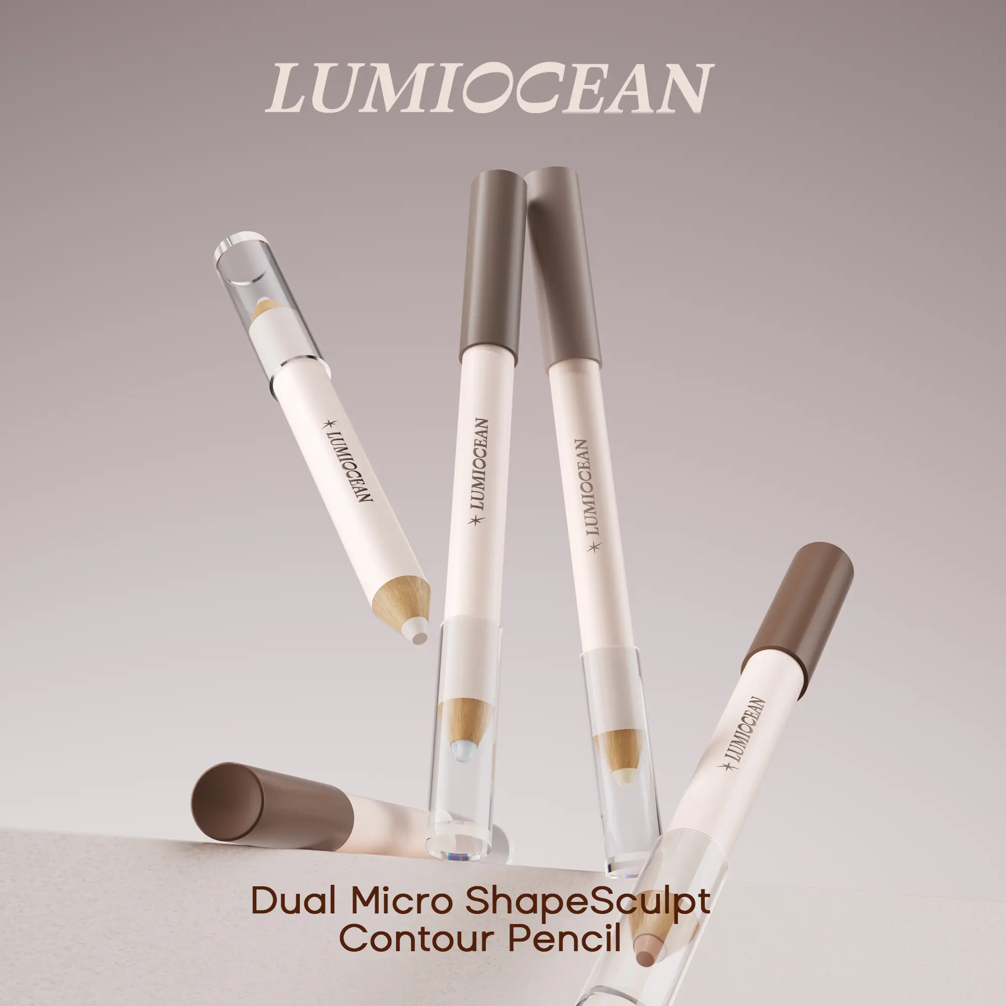 LUMIOCEAN 2-in-1 Contour & Highlight Makeup Pencil, Creamy Long-Lasting Formula with Camellia Oil, Assorted Highlighters for Peach, Bronze & Medium Deep Tones