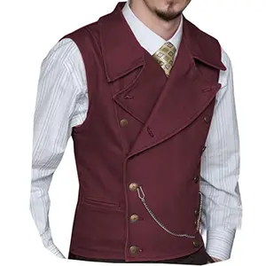 Men's Woolen Suit Vest Retro Slim Fit Double Breasted Vests Victorian Style Best Man Wedding Clothing Chaleco Hombre