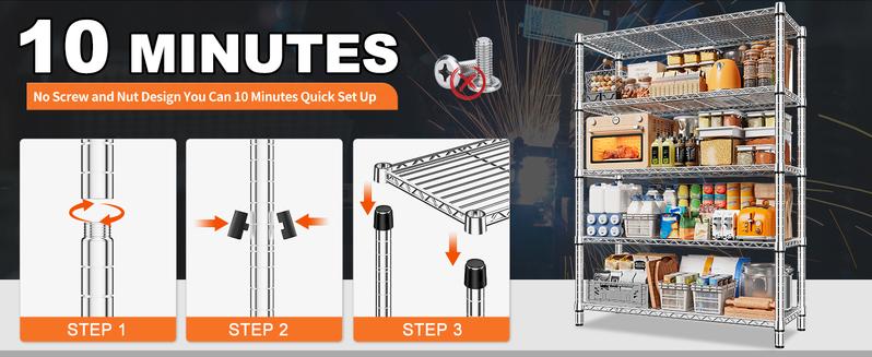 Raybee Furniture 5-Tier Wire Shelving - Heavy Duty Metal Shelves for Loads up to 1200LBS, Adjustable Garage & Pantry Storage