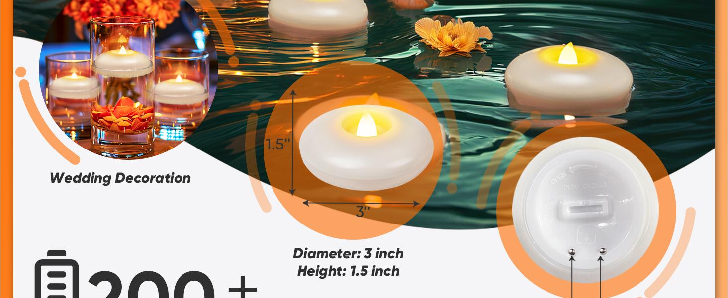 24 Pack 3" Flameless LED Floating Candles 200 Hour White Battery Operate Waterproof Teas for Cylinder Vases Centerpieces at Wedding Decor Party Pool Flameless Candle Light 24 Pack 3" Flameless LED Floating Candles 200 Hour White Battery Operate Waterproof Teas for Cylinder Vases Centerpieces at Wedding Decor Party Pool Flameless Candle Light