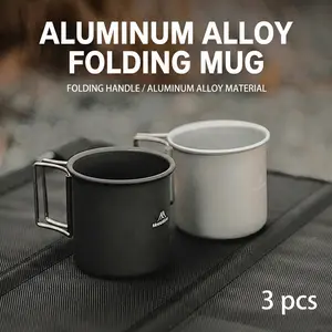 Portable Aluminum Alloy Camping Mug 3pcs Foldable Handle Outdoor Coffee Tea Cup for Picnic Camping Hiking Lightweight Durable