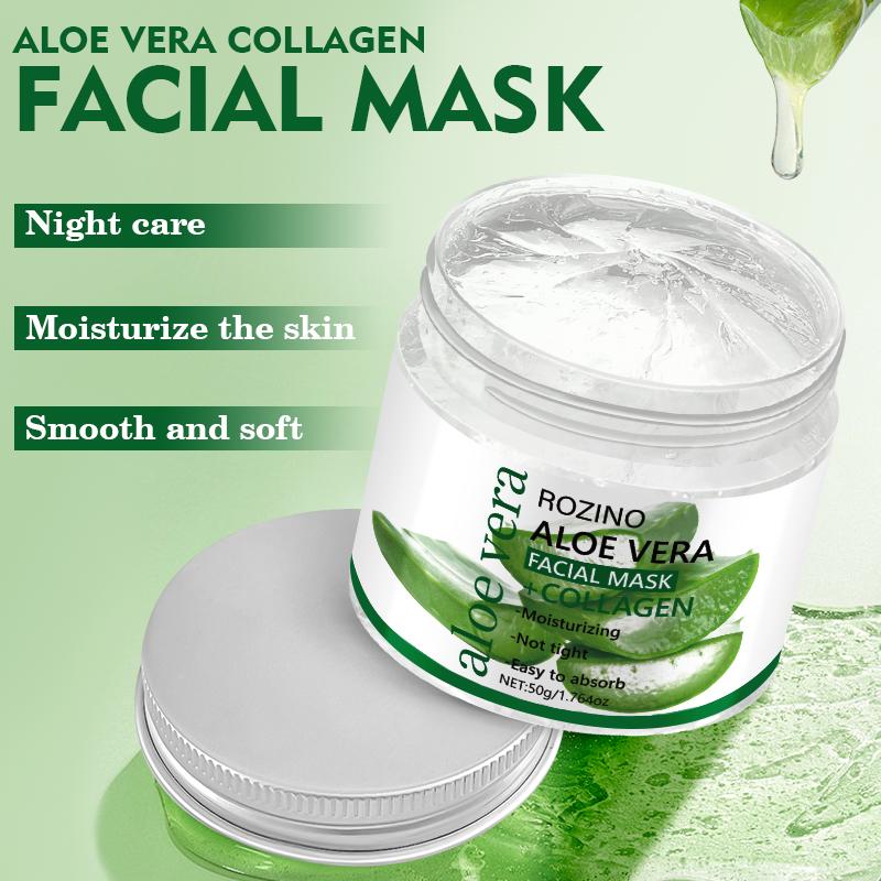 Rozino Aloe Vera & Collagen Facial Mask - Moisturizing Night Care for Smooth Soft Skin Texture - 50g