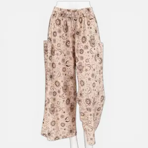Sun Moon & Stars Celestial Print Pants 100% cotton pockets elastic waist