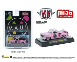 (Preorder) M2 Machines 1:64 1979 Chevrolet Silverado Stepside with Surfboard Maui & Son – Pink