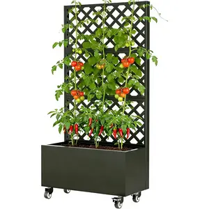 Metal Planter Box with Trellis Privacy Screen Raised Garden Bed with Trellis for Climbing Plants Outdoor Flowers, Vegetables, Tomato Planter, Tomato cage, Privacy Planters for Patio(72"x 36"x 16")