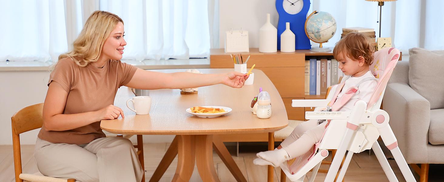 High Chair & Cradle For Children's,Multifunctional 8-in-1 Adjustable High Chair with Removable 3-Position Adjustable Tray, stain resistant Stability Structure & 3-Point Safety Harness,Dining Room Furniture