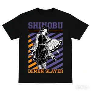 Demon Slayer Shinobu Kocho 100% Cotton T-Shirt – Retro Anime Graphic Tee, Trendy Streetwear for Demon Slayer Fans & Otaku Culture Enthusiasts