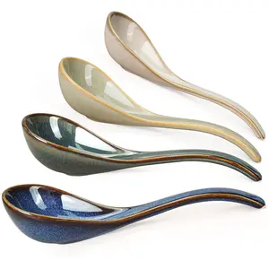 Artena Soup Spoons Set of 4, Ramen Spoons, Asian Soup Spoon, Chinese Soup Spoons for Dumplings Wonton, White Ceramic Pho Spoons, Japanese Soup Spoon, Deep Oval Hook Design, Dishwasher Safe (7.35 inch) Cutlery Tableware Utensils Serving Kitchenware