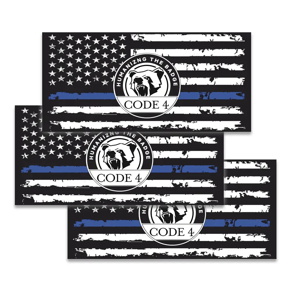 3-Pack Value Night-Reflective US Flag + TBL Vinyl Waterproof Car Stickers, Peel & Stick Quick Install Car Vehicle Decoration for Police Law Enforcement, Vehicle Body Panels, Laptops