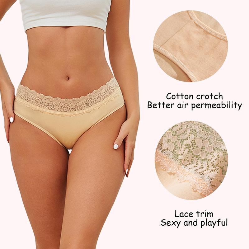 FINETOO 8-Pack Cotton Bikini Underwear for Women, Soft Cheeky Fit with Stretch Lace Waist, Breathable Skin-Friendly Everyday Panties S-2XL