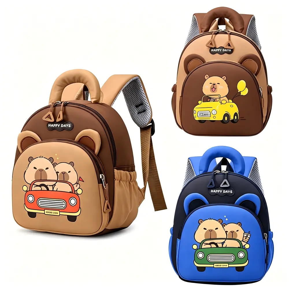 Cute Capybara Cartoon Kids Backpack - Lightweight Nylon Book Sack for Back to School Haul, Ample Space for Books, School & Kindergarten Use