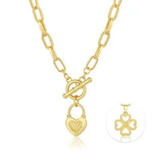 Buy 1, Get a Gift Free | Aprilery Heart Lock Toggle Necklace Chunky Chain Love Symbol Pendant Fashion Jewelry - Complimentary Lucky Heart Clover Pendant Necklace, Embrace Love & Luck