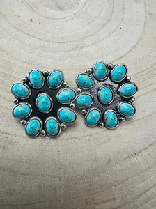 Western Faux Turquoise Cluster Fashion Earrings