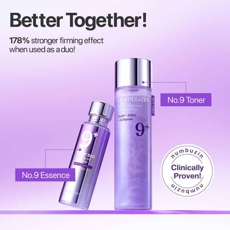 [numbuzin Official] No.9 NAD+ Glow PM Set | No.9 Toner + Essence + Eye Cream | Firming, Wrinkles, Fine Lines, Anti-aging | NAD+, Peptides, Retinol, PDRN, Caffeine, Ceramides