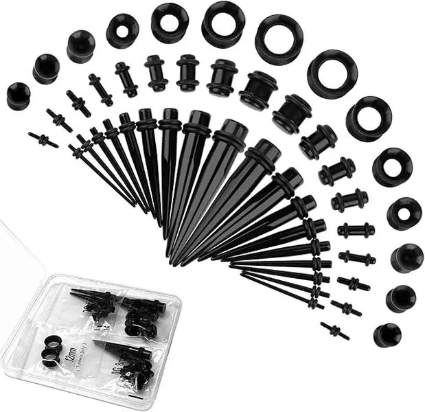 50 Pcs Ear Stretching Kit, Acrylic Gauges for Ears 14G-00G, Lightweight Tapers+ Plugs+ Silicone Tunnels, Gauge Stretching Kit, Piercing Earring Jewelry, for Men, Women, Starter Expanders