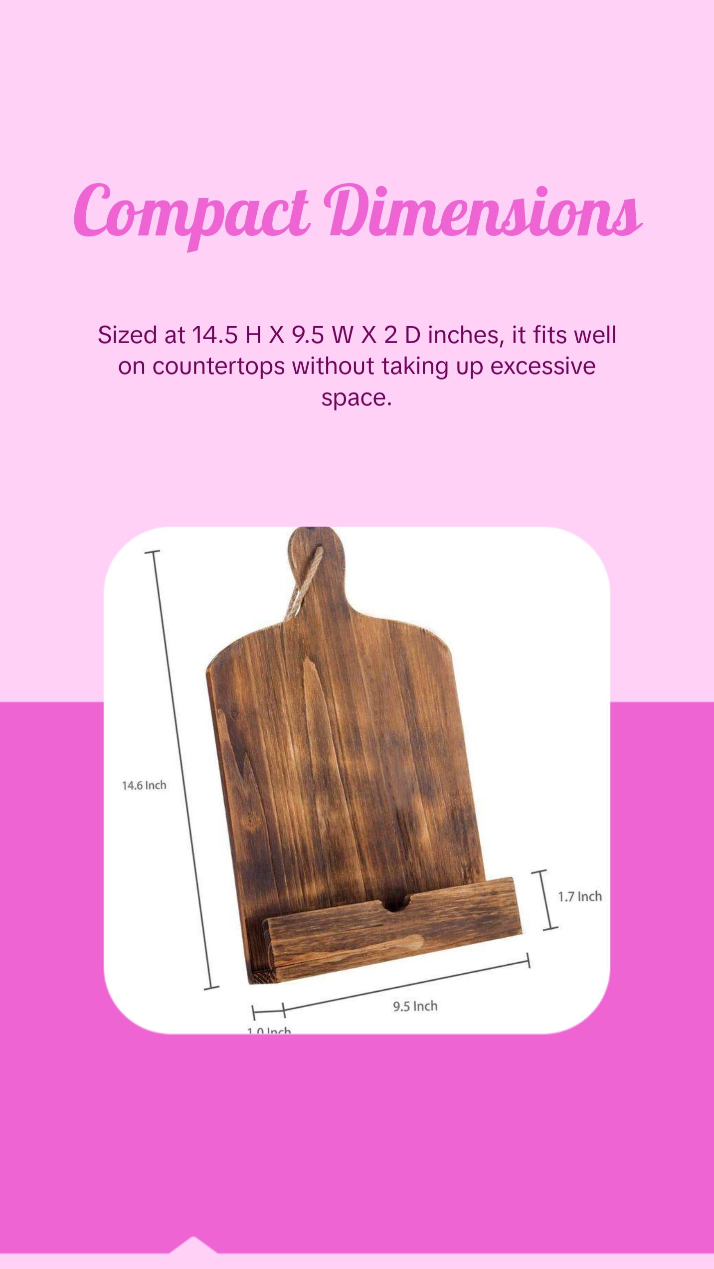 Cutting Board Style Wood Recipe Cookbook Holder, Brown