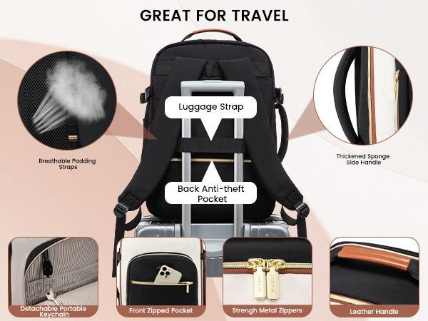 LOVEVOOK Colorblock Carry-On Travel Backpack with 3 Packing Cubes and Laptop Compartment - Personal Item,TSA-Friendly, Travel Essentials, Airline Approved Travel Bag for Hiking, Weekend, SpringStatements