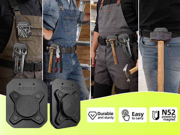 SEESE Magnetic Tool Holder-Clip-On Belt Magnet for Screws,Nails,Hammers,Sockets,Pliers,Screwdrivers,Trowels,Drill Bits,Wrenches &More Heavy Duty