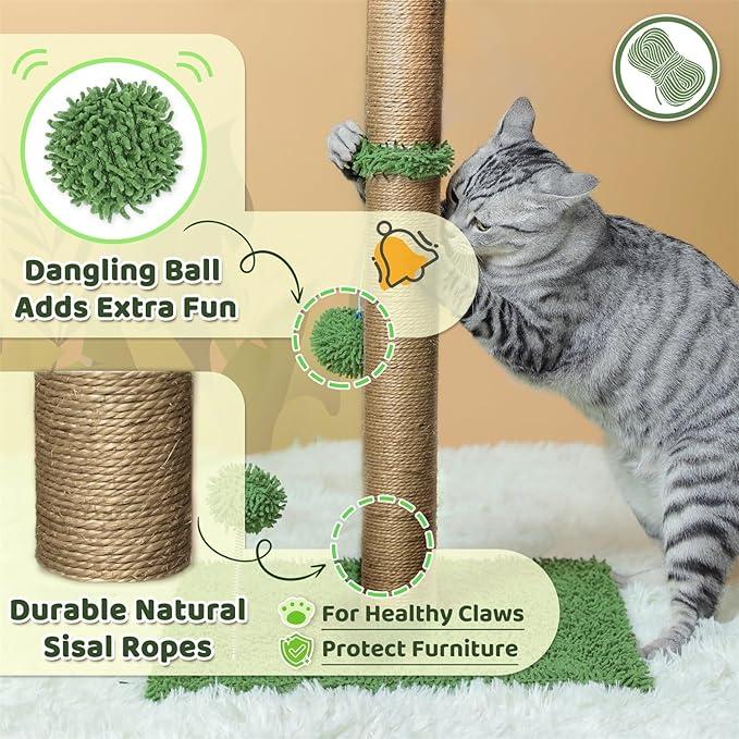 POMESEA Cat Scratching Post, 34'' Tall Scratchers Post for Indoor Cats, Cute Cat Tree Climbing Post for Large Cats and Kittens, Palm Tree
