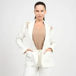 DG2 by Diane Gilman New Classic Stretch Embellished Denim Blazer