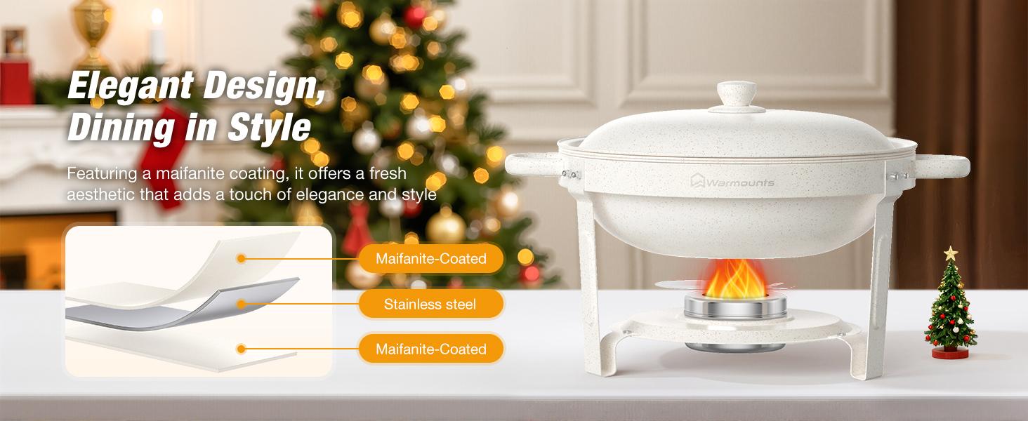 WARMOUNTS 5QT White Chafing Dishes (2-Pack/4-Pack) | Maifanite-Coated & Stackable Buffet Warmers for New Year‘s Party & Winter Gathering | Wedding & Catering