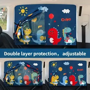 Thick Magnetic Car Window Curtains with Cute Cartoon Print, Double-Sided Insulation Sunshade Curtain for Side Windows, Durable Sun Shade, Car Accessories for Summer