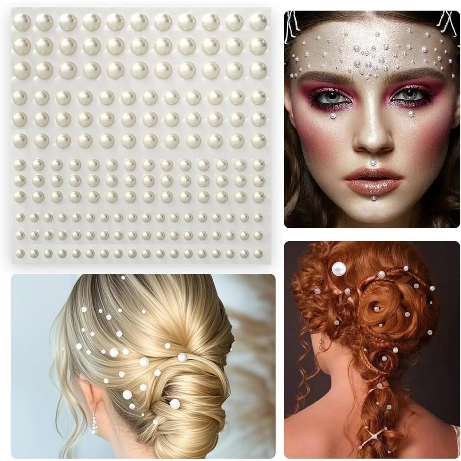 165 pcs/330 pcs/825 pcs/1650 pcs/3300pcs pearl stickers self-adhesive, Vintage, Beauty, 4 sizes sticker makeup pearl gemstone white jewelry decoration, suitable for facial, body, nail, hair, mobile & craft decoration, 0.12 in/0.16 in/0.2in/0.24in